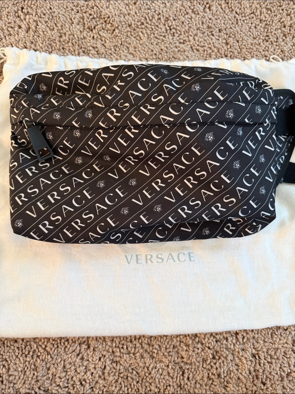 Versace Black Logo-Print belt bag